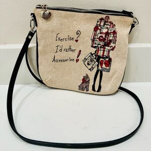 Beautiful ! BRIGHTON Black Scottie Dog & Heart Canvas Bag Crossbody .